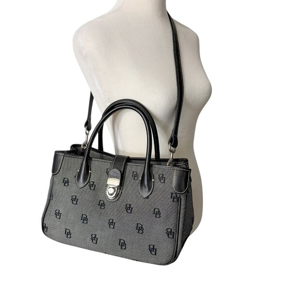 Dooney & Bourke Crossbody Bag Purse Signature Logo Monogram Black Gray Canvas - Picture 1 of 11